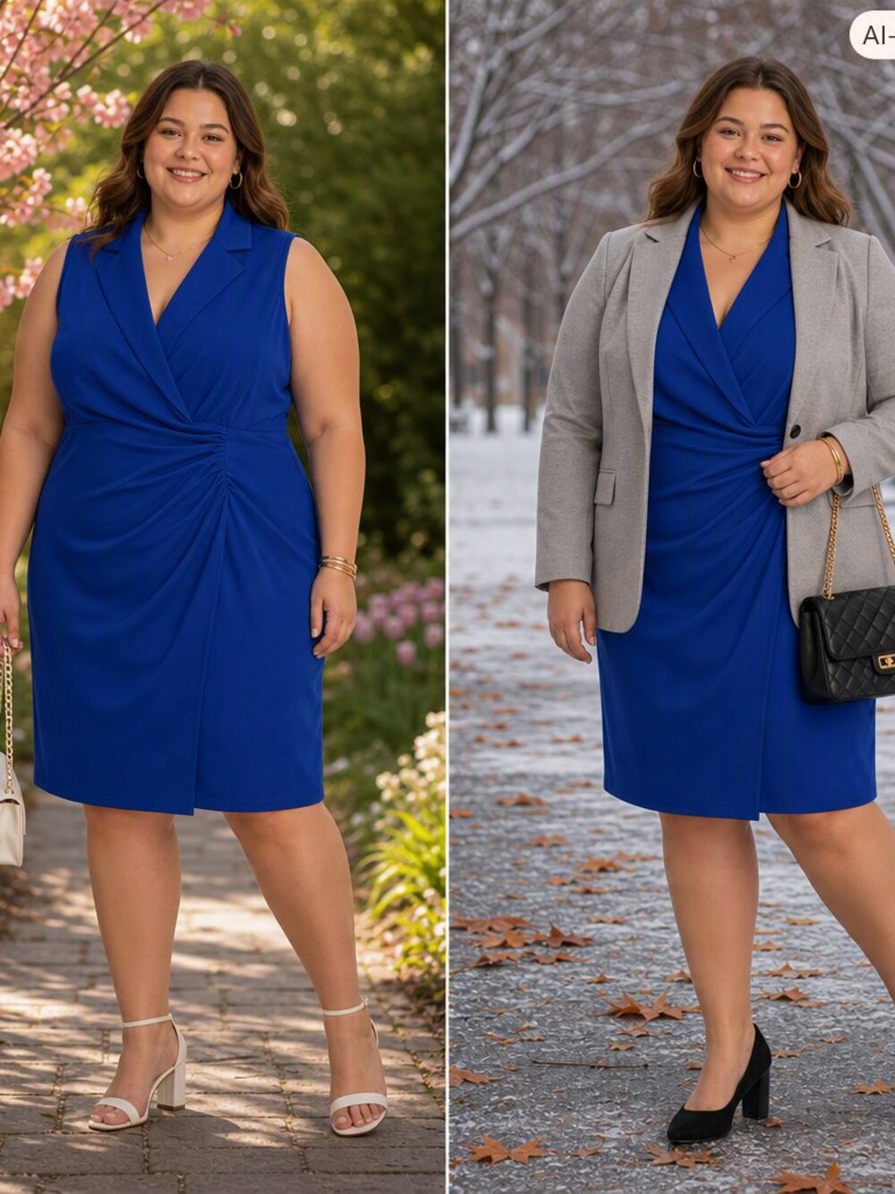 Express Cobalt Blue Wrap‑Front Midi Dress • Size 13/14 • EUC